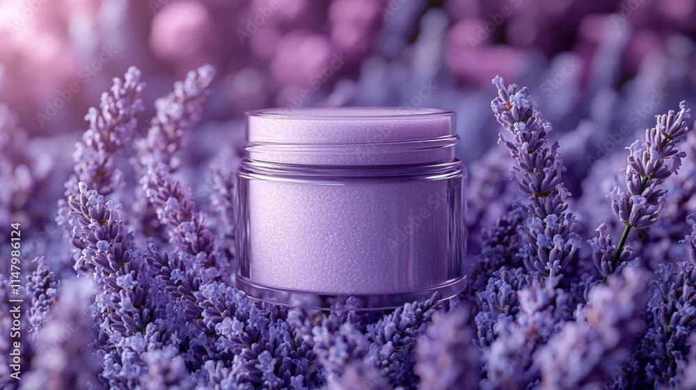 Facial Cream with Lavender on Solid Background Facial Cream with Lavender on Solid Background