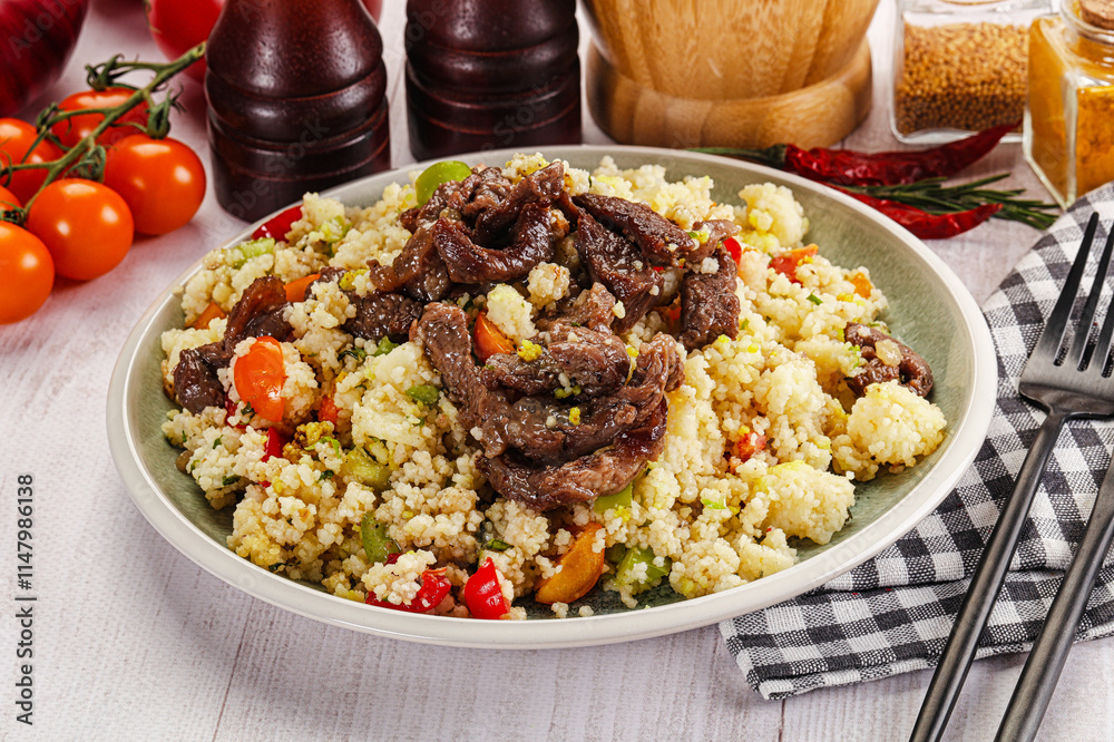 Traditional couscous with beef and vegetables Traditional couscous with beef and vegetables