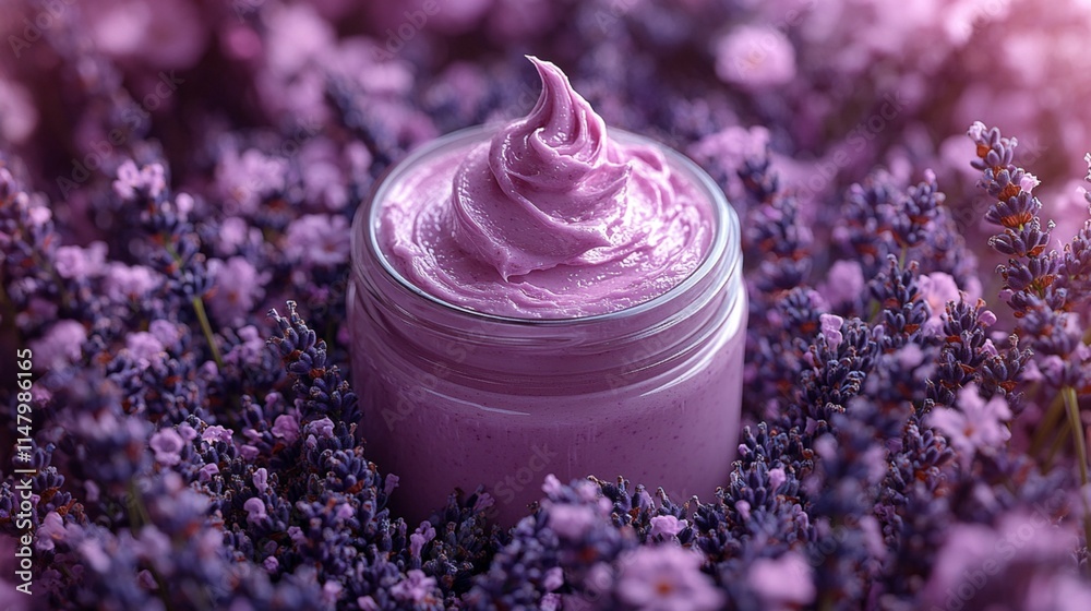 Facial Cream with Lavender on Solid Background