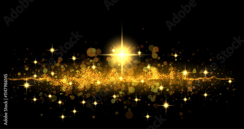 Golden sparks flying on a black background. Vector illustration