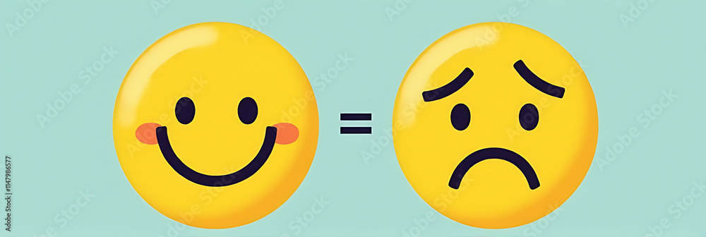 Fototapeta premium Smile face represents a happy mental state while a frowning face symbolizes sadness, emphasizing the importance of a healthy mind._00003_