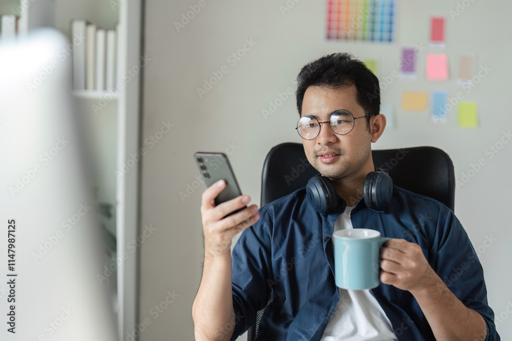 Creative Graphic Designer Working on Website Design with Modern Technology in a Stylish Office Environment Creative Graphic Designer Working on Website Design with Modern Technology in a Stylish Office Environment