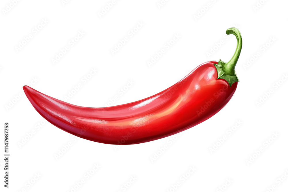 A single bright red chili pepper with a glossy finish, isolated on background. A single bright red chili pepper with a glossy finish, isolated on background.