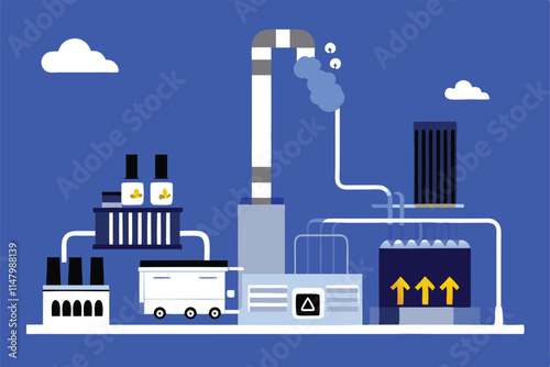 Illustrate a detailed diagram of a waste-to-energy recycling plant, showcasing the process from waste input to energy output, including incineration and energy recovery systems.