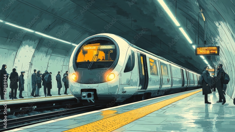Obraz premium Modern Subway System Illustration Featuring Urban Commuters