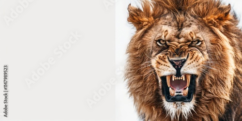Majestic Lion's Fury on a White Canvas, Powerful Lion's Gaze on a Blank White Background
