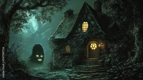 Enigmatic Forest House With A Creepy Monster