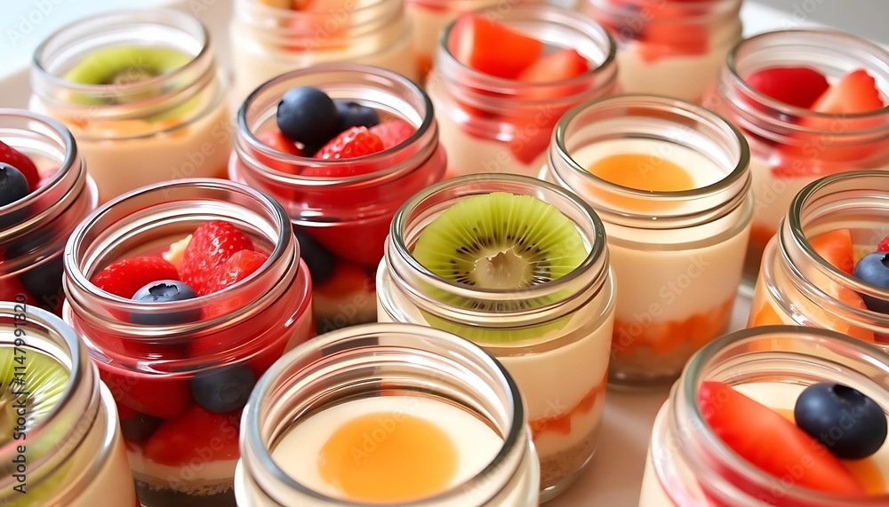 Delicious Fruit Layered Dessert In Glass Jars Delicious Fruit Layered Dessert In Glass Jars