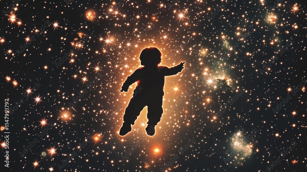 Fototapeta premium Child Silhouette Among Sparkling Celestial Stars