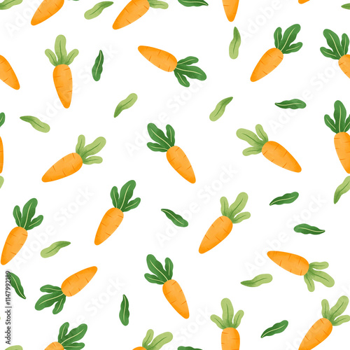carrot and leaf chalk paint seamless pattern. design for background, wallpaper, carpet, cloth, batik, textile, embroidery, sarong, interior decoration, floor, curtain, fabric print, ceramic