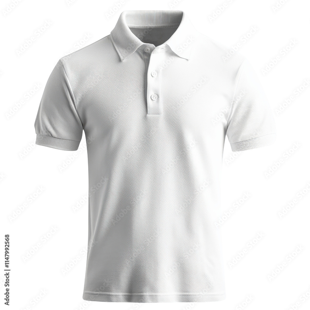 A clean white polo shirt, perfect for casual or professional settings. A clean white polo shirt, perfect for casual or professional settings.