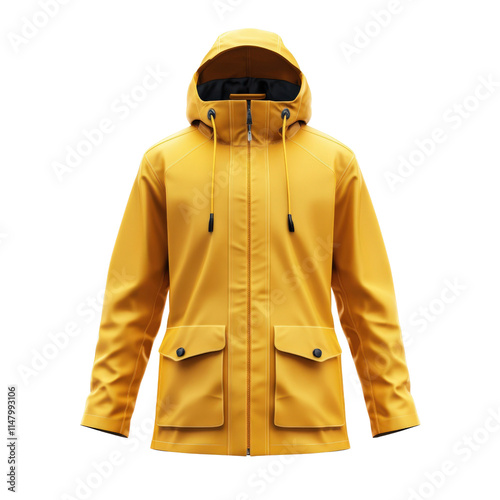Bright yellow waterproof rain jacket with a modern design for outdoor adventures.