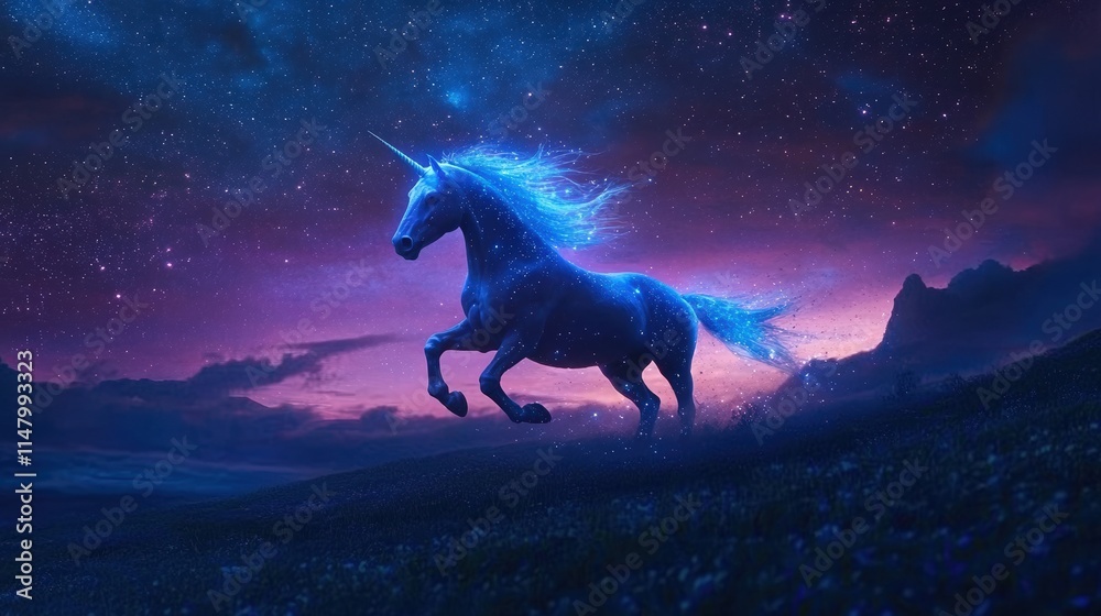 Fototapeta premium A Celestial Unicorn Gallops Across a Starlit Field