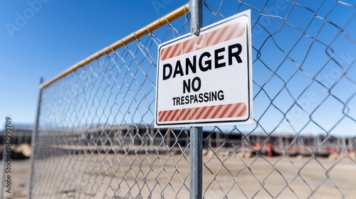 A warning sign on a chain-link fence reading 