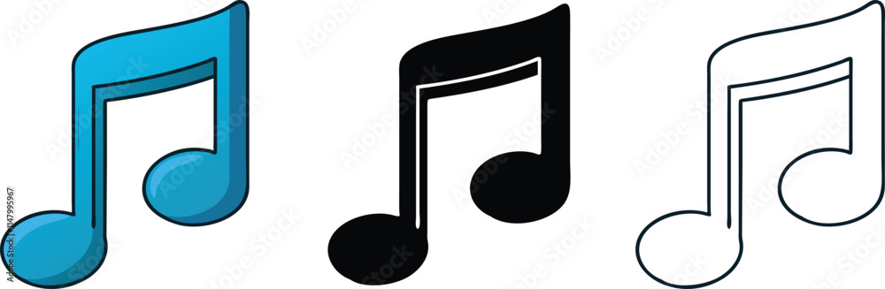 Musical Notes Blue, Black, White Eighth Note Icons Musical Notes Blue, Black, White Eighth Note Icons
