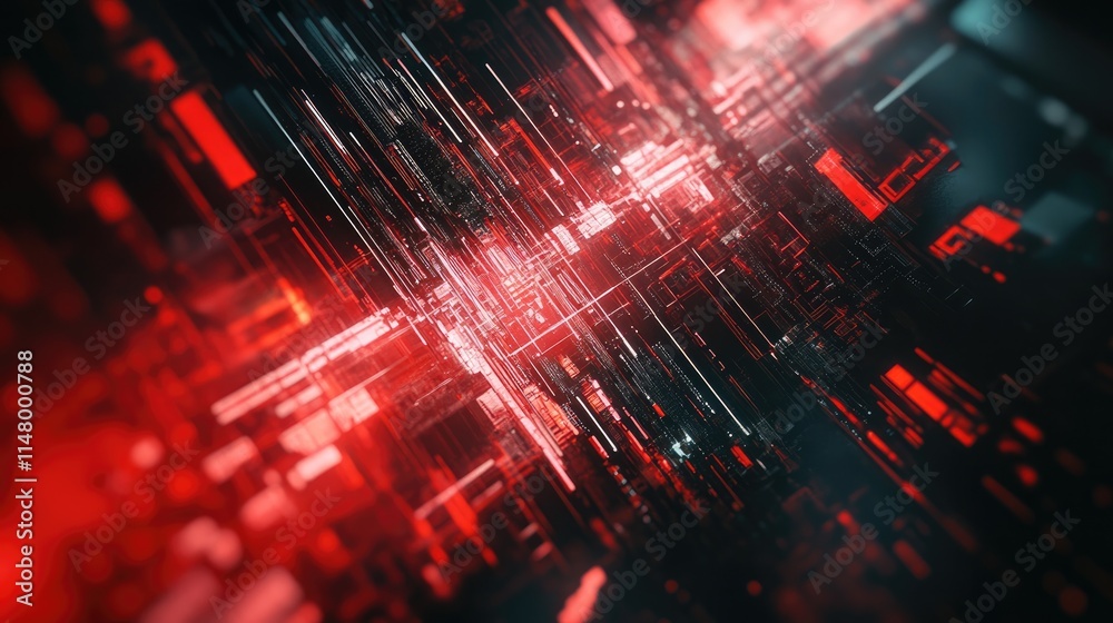 Cyberpunk Cityscape: Abstract digital art depicting a futuristic cityscape with glowing red and black lines, creating a sense of depth and movement. Perfect for technology, gaming, or sci-fi projects. Cyberpunk Cityscape: Abstract digital art depicting a futuristic cityscape with glowing red and black lines, creating a sense of depth and movement. Perfect for technology, gaming, or sci-fi projects.