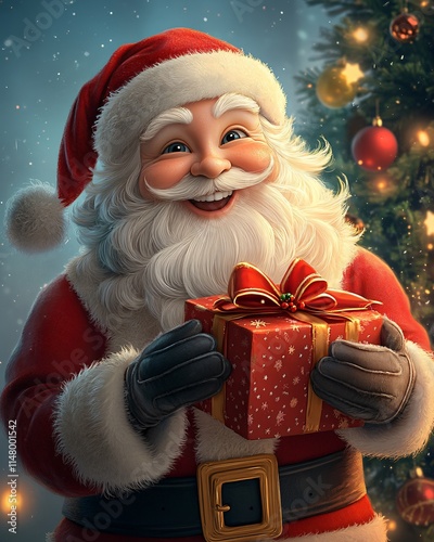 Cartoon Santa with a gift box