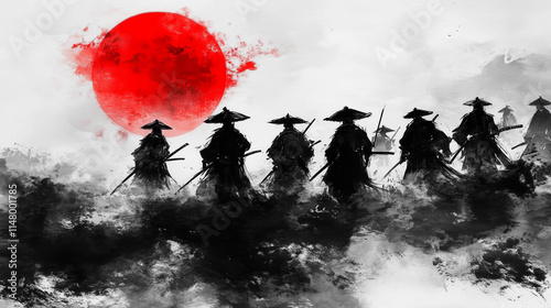 ilustración japonesa samurái sol naciente