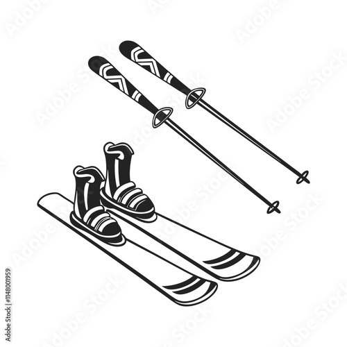 Winter Sports Young Man Skiing in the Snowboarding and Skiing Jump Style, Snow Adventure and Mountain Skiing Action Vector Art, Winter Alpine Skiing Sport