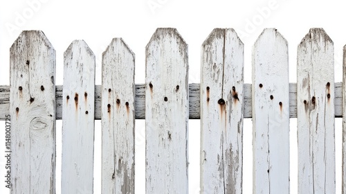 old white painted wooden fence isolated on white background