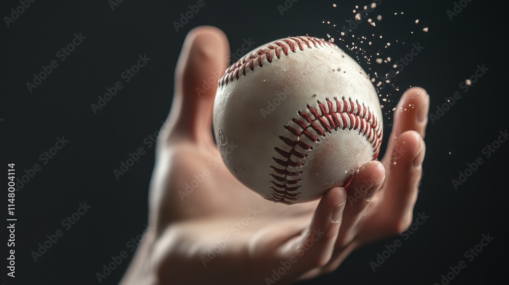 Dusty Baseball Held in Hand, Dramatic CloseUp, Sport Action