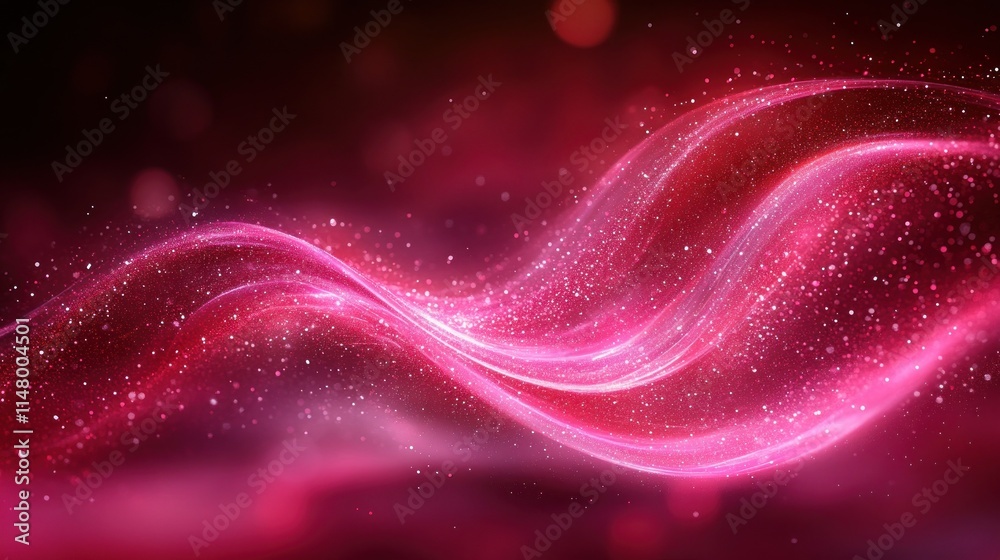 Abstract pink wave with sparkling particles. Abstract pink wave with sparkling particles.