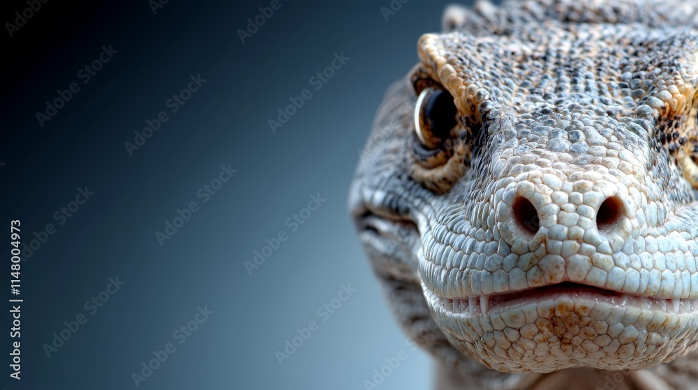 Fototapeta premium A close up of a lizard's face with a blue background