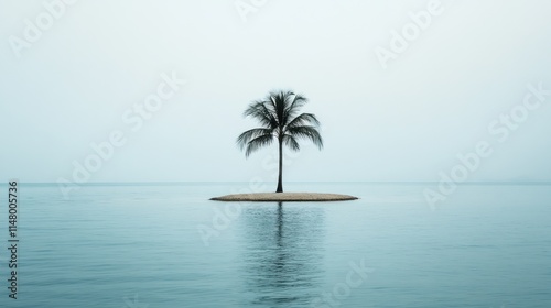 Lone Palm Tree on a Small Sandy Island in Calm Ocean Waters