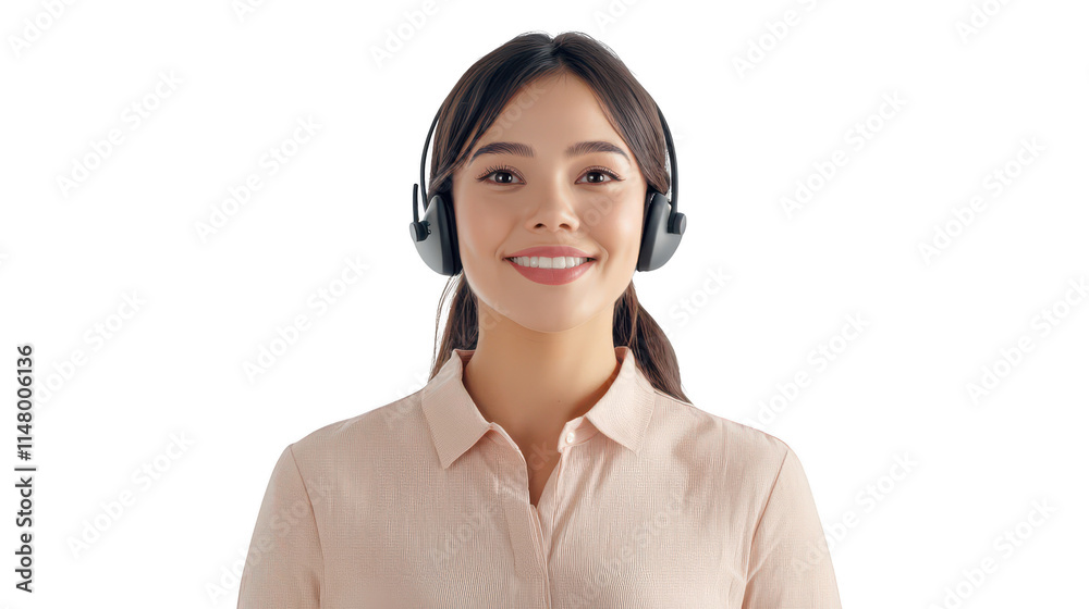 Smiling Woman with Headphones in Casual Wear Smiling Woman with Headphones in Casual Wear