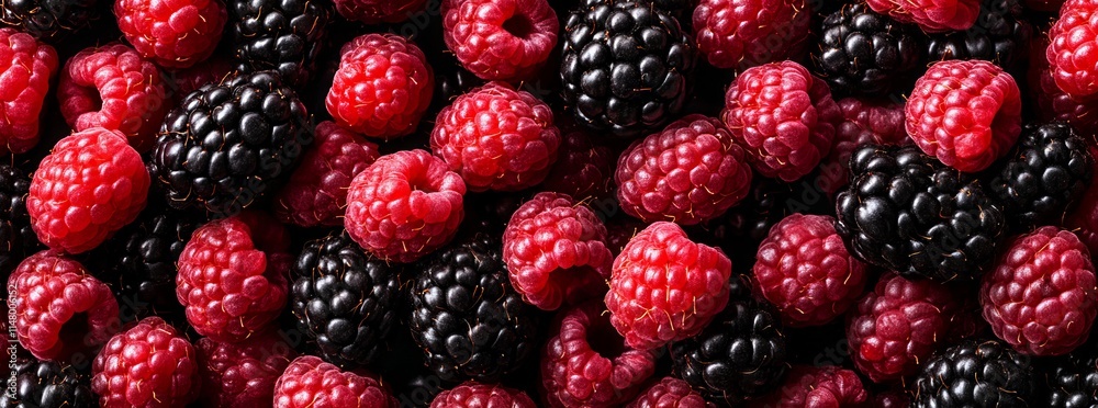 Ripe Blackberries and Red Raspberries in Flat Lay Photography. AI generated illustration. Ripe Blackberries and Red Raspberries in Flat Lay Photography. AI generated illustration.