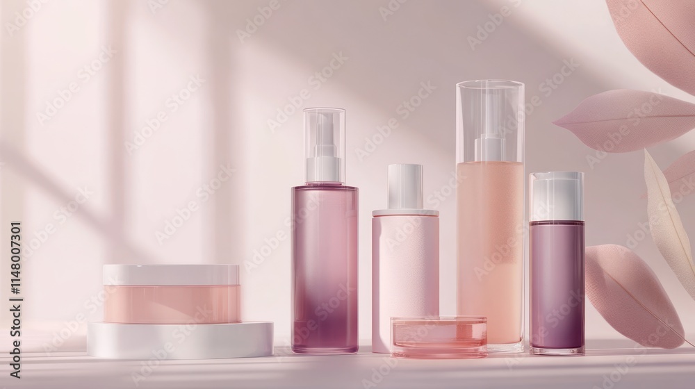 Elegant Pink Cosmetic Products Displayed Beautifully Elegant Pink Cosmetic Products Displayed Beautifully