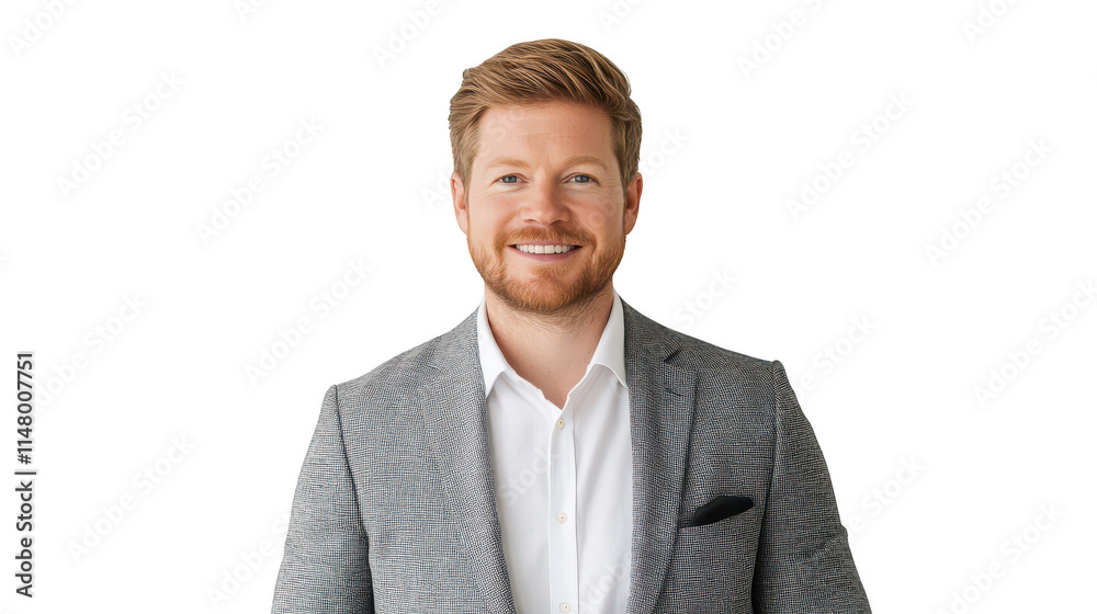 Professional Man in Suit Smiling Against White Background Professional Man in Suit Smiling Against White Background