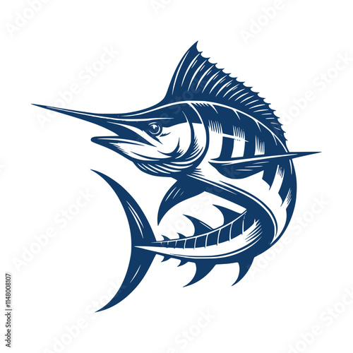Blue marlin fish vector art illustration
