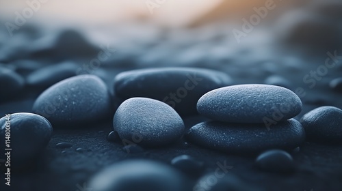 zen stones for podium stand pedestal platform backgroundgrey and black oval stones on dark gray background for product presentationbackground : Generative AI photo