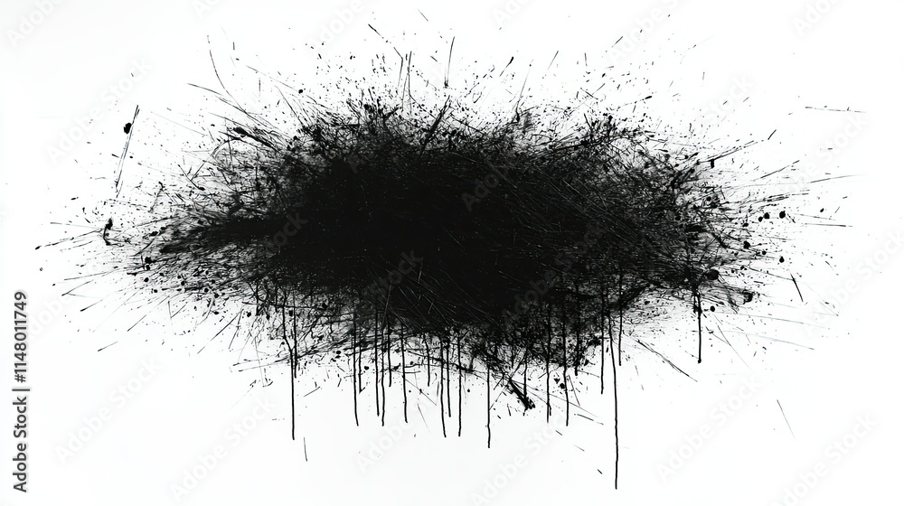 Abstract black splatter artwork on a white background, evoking emotion and movement.