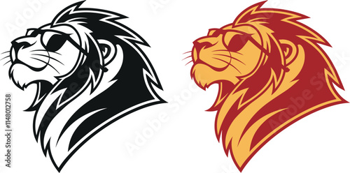 Lion wear a sunglass, lion head silhouette vector art illustration