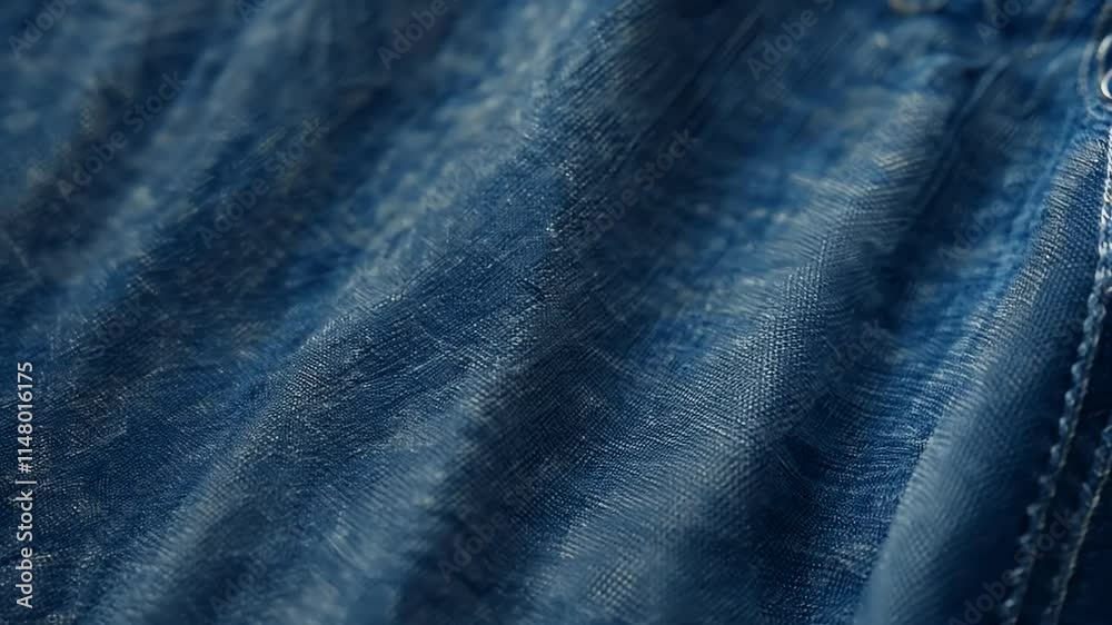 Close-up of textured denim fabric showcasing its intricate weave and rich blue tones.
