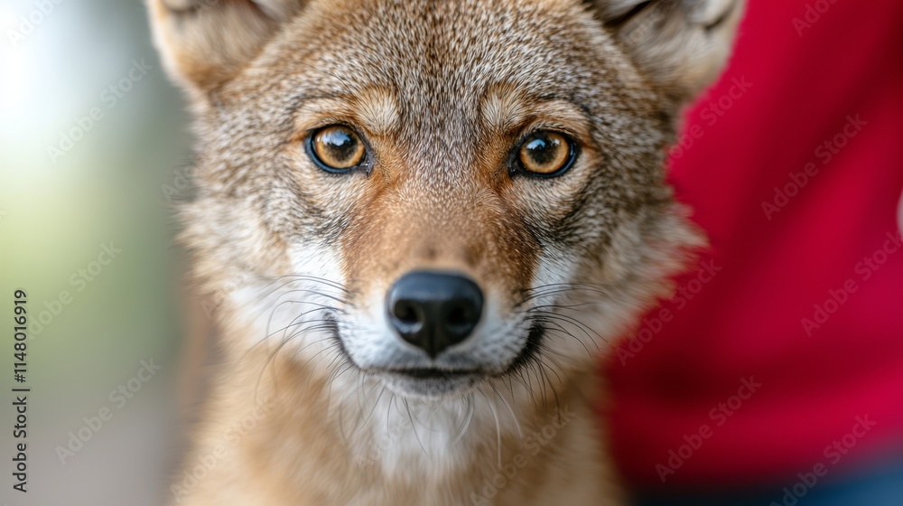 Obraz premium A close up of a coyote's face with a person in the background