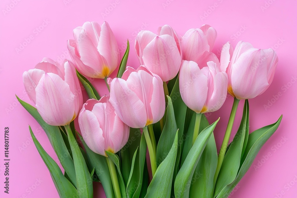 Beautiful composition spring flowers. Bouquet of pink tulips flowers on pastel pink background. Beautiful composition spring flowers. Bouquet of pink tulips flowers on pastel pink background.