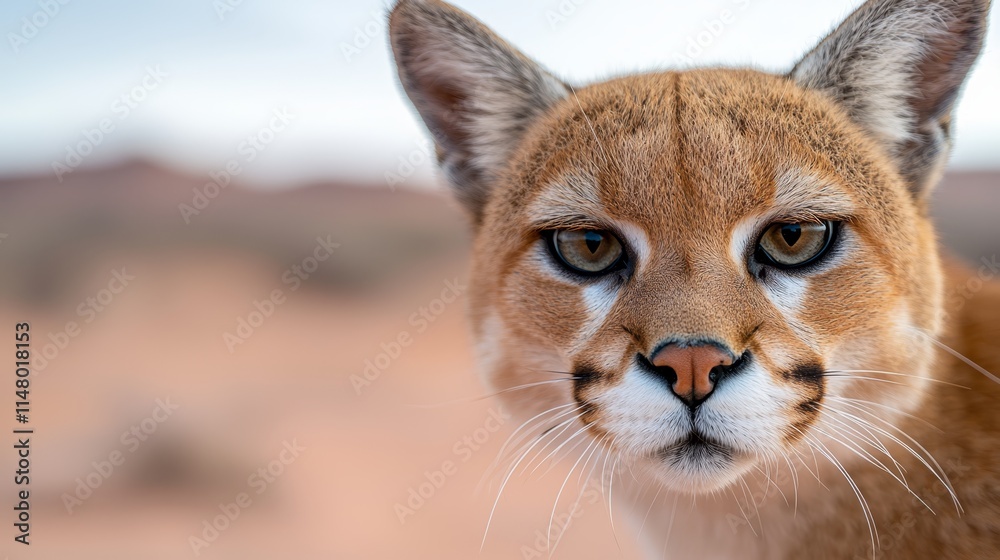 A close up of a caracal's face in the desert A close up of a caracal's face in the desert