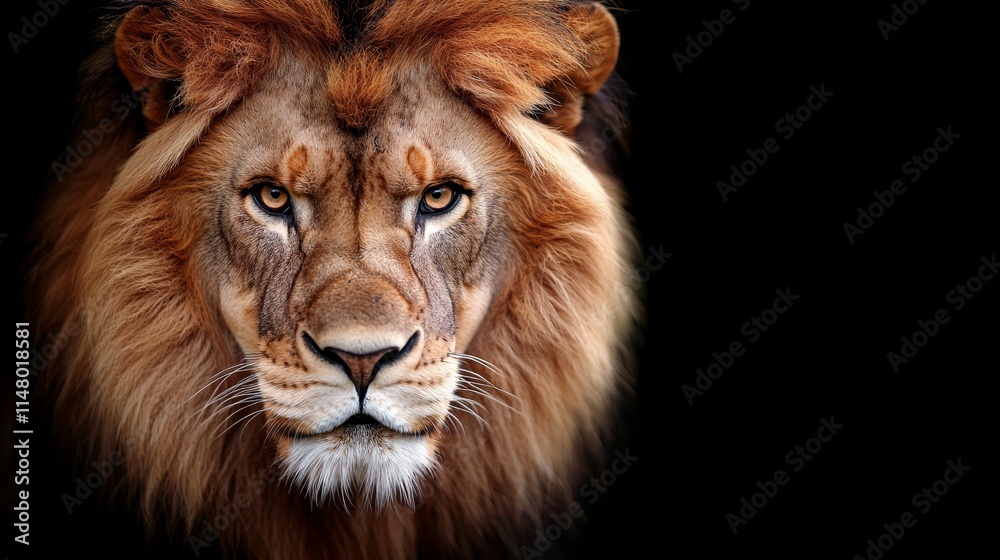 A close up of a lion's face on a black background A close up of a lion's face on a black background