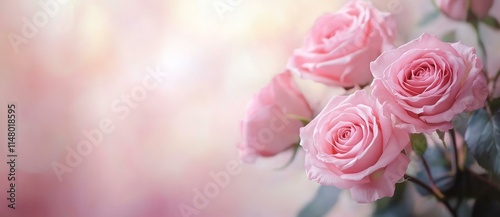 Beautiful pink roses on old pink background with dark vignette frame.