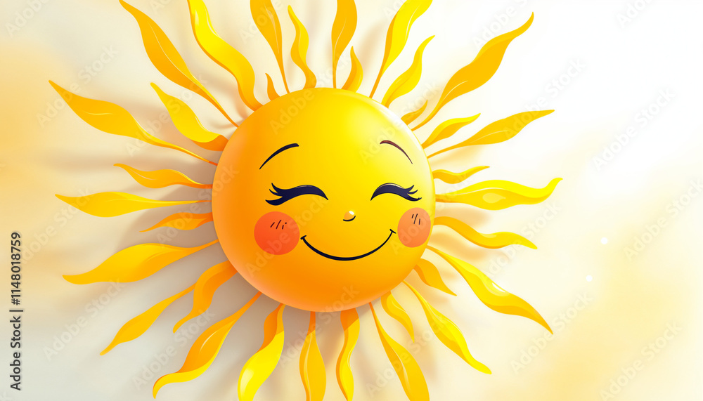 Cheerful sun with a smiling face and vibrant rays bringing joy and warmth to the atmosphere Cheerful sun with a smiling face and vibrant rays bringing joy and warmth to the atmosphere