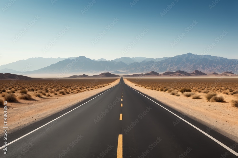 arafed road in the middle of a desert with mountains in the background arafed road in the middle of a desert with mountains in the background
