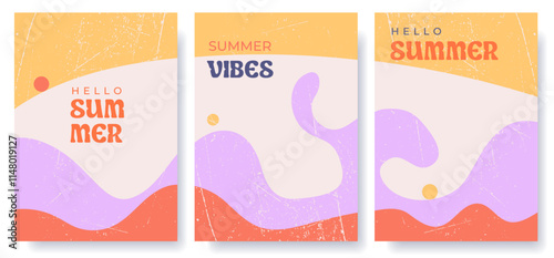 Summer vibes abstract  poster set, template, textured, trendy background for poster, banner or flyer, advertising, vector
