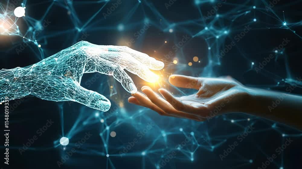 A robot hand reaching out to touch a human hand, symbolizing the ...