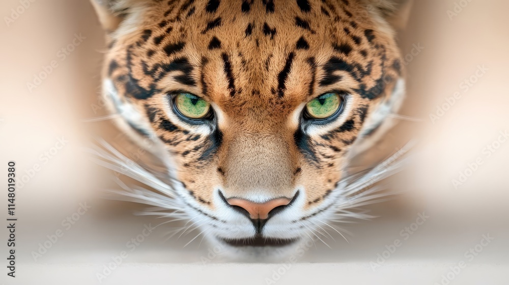 Fototapeta premium A close up of a leopard's face with green eyes