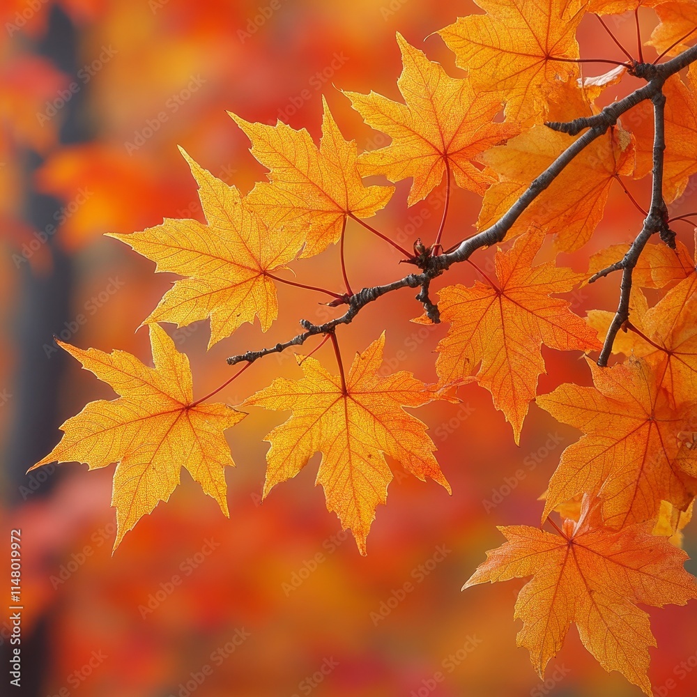 Vibrant Autumn Leaves Showcasing Shades of Orange and Yellow Against a Soft Blurred Background in a Serene Outdoor Setting Vibrant Autumn Leaves Showcasing Shades of Orange and Yellow Against a Soft Blurred Background in a Serene Outdoor Setting