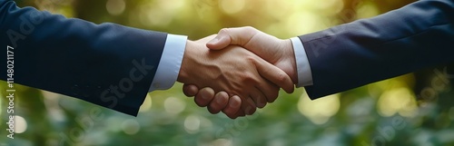 Businessmen making handshake with partner greeting dealing merger and acquisition business cooperation concept panoramic banner copy space for business finance and investment background