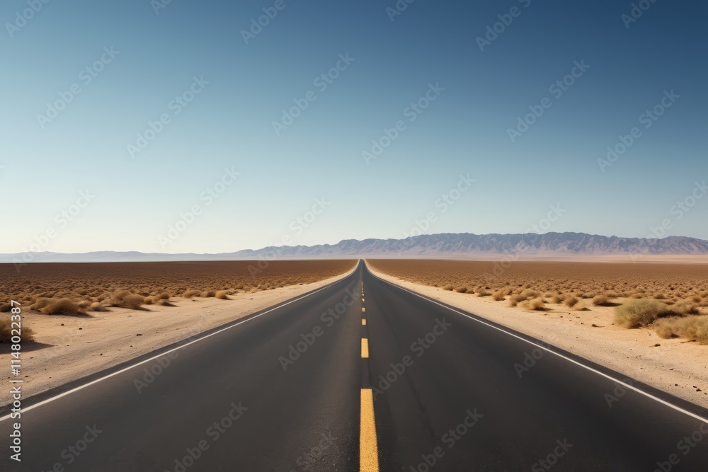 Naklejka premium arafed road in the middle of a desert with mountains in the distance